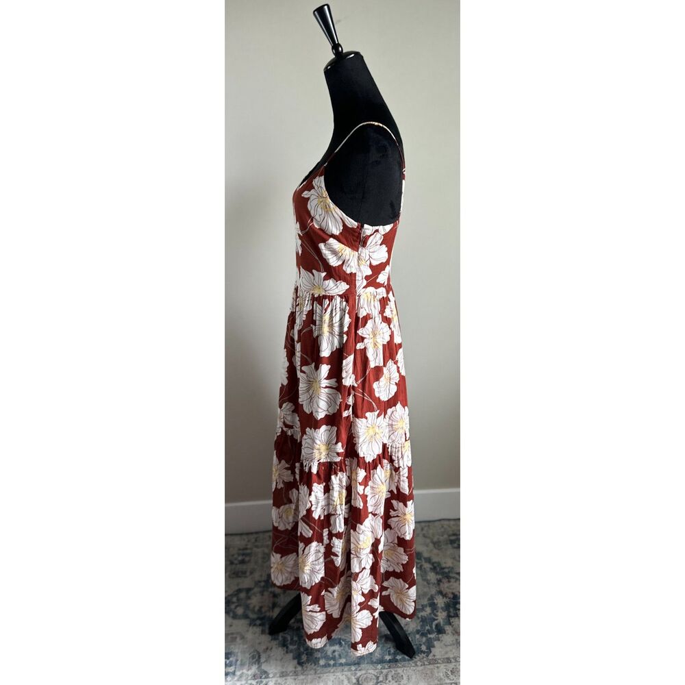 GAP | Strappy Cami Maxi Floral Print Tiered Maxi Dress in Rust Brown Size 2 - Picture 5 of 9